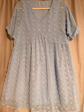 SHEIN Swiss Dot Babydoll Dress Light Blue Women’s Medium Chiffon